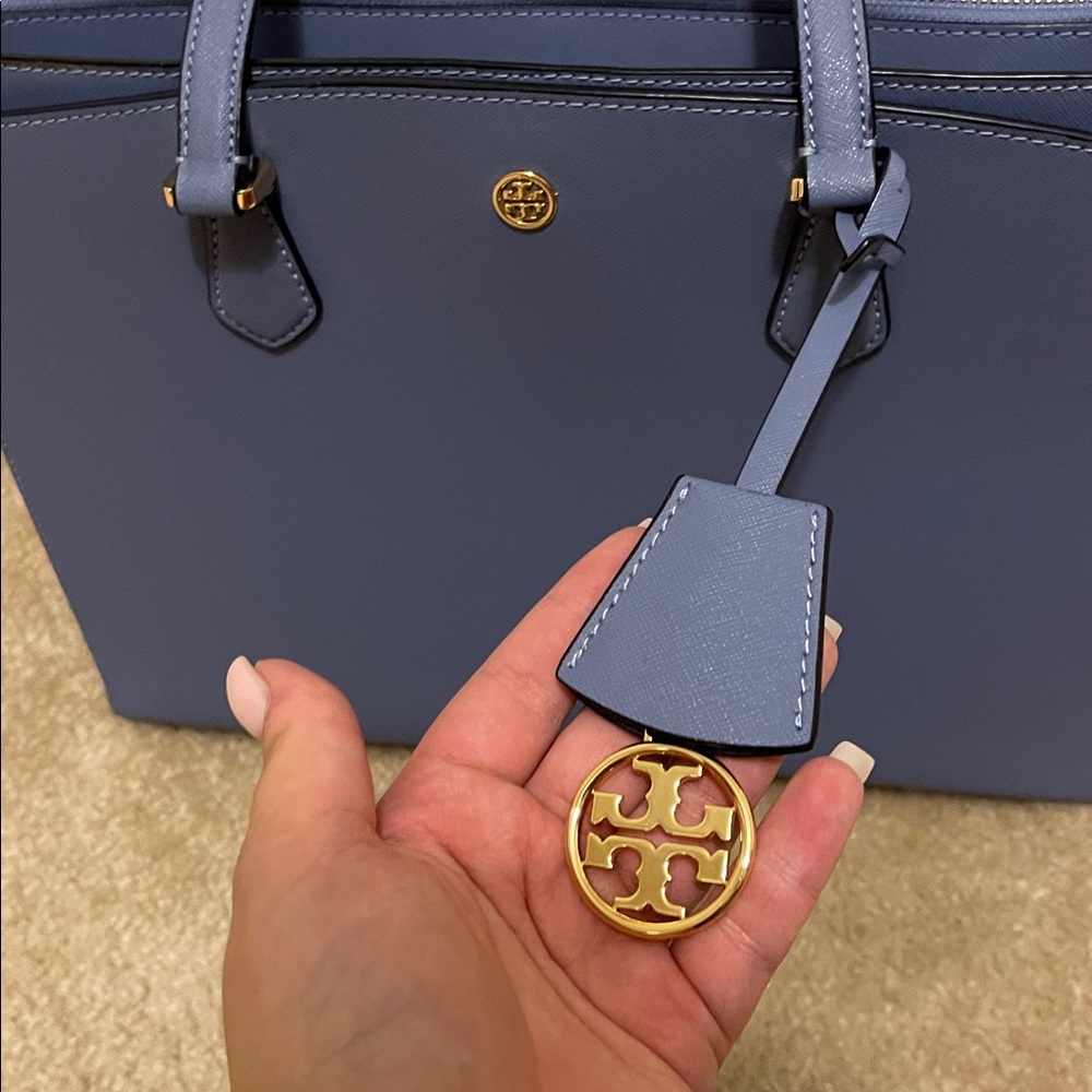 Tory Burch Periwinkle Handbag with Gold Details